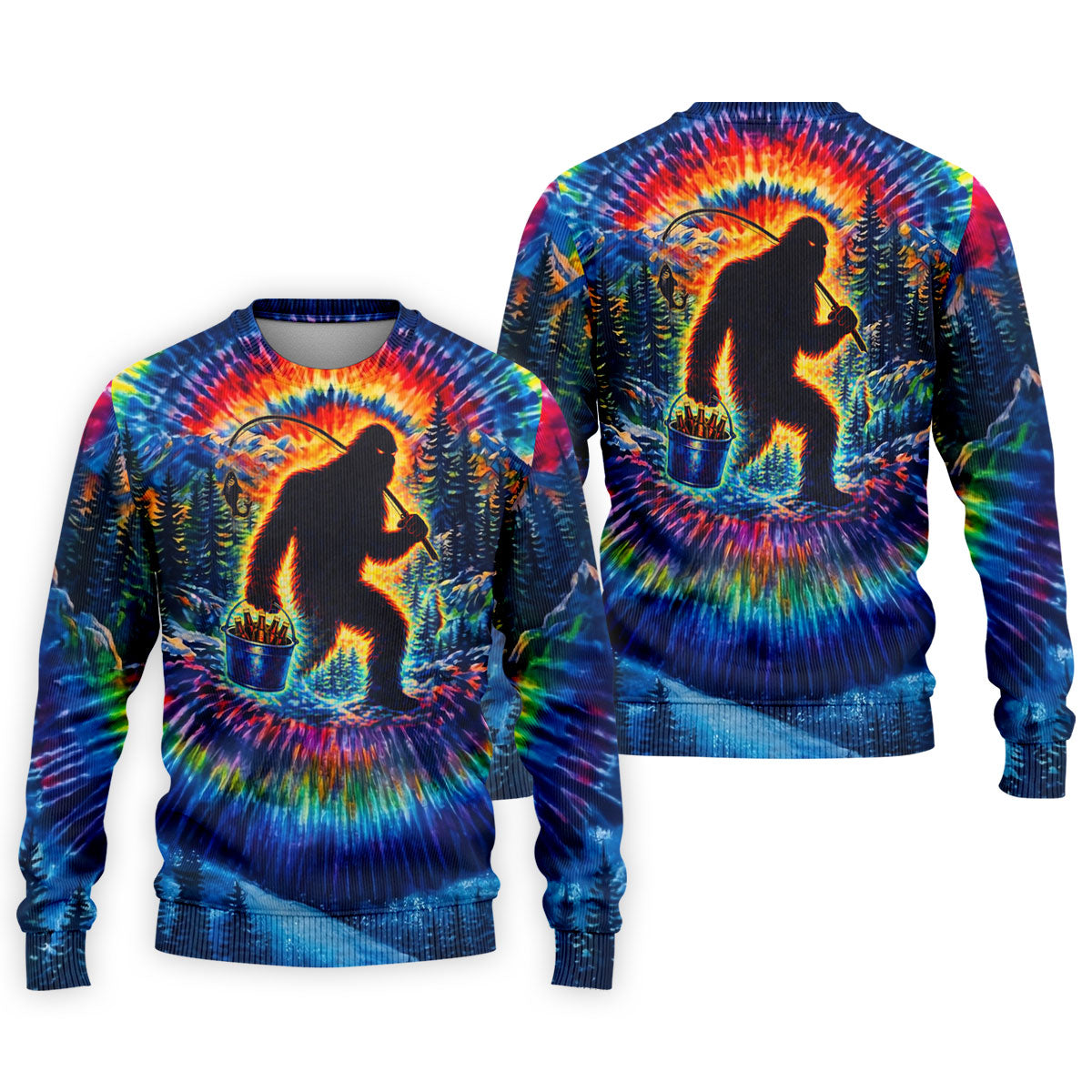 Tie Dye Bigfoot Fishing Forest Golf Shirt, Mens Golf Apparel, Printed Golf Shirts