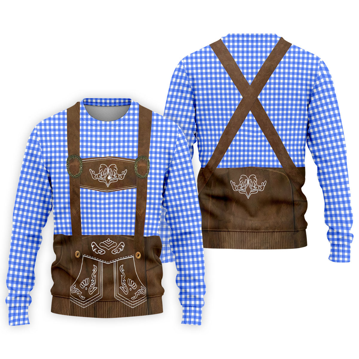 Blue Oktoberfest Lederhosen Illusion Sleeveless Golf Polo, Golf Shirts For Men, Mens Golf Apparel