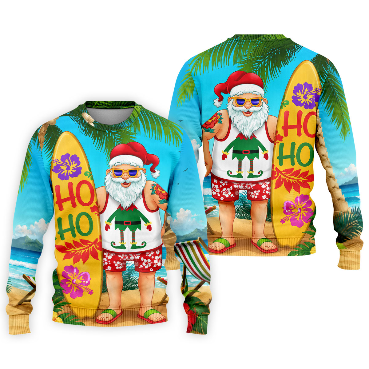 Surfboard Santa Tropical Christmas Golf Shirt, Men's Golf Shirt, Hawaiian Golf Shirt