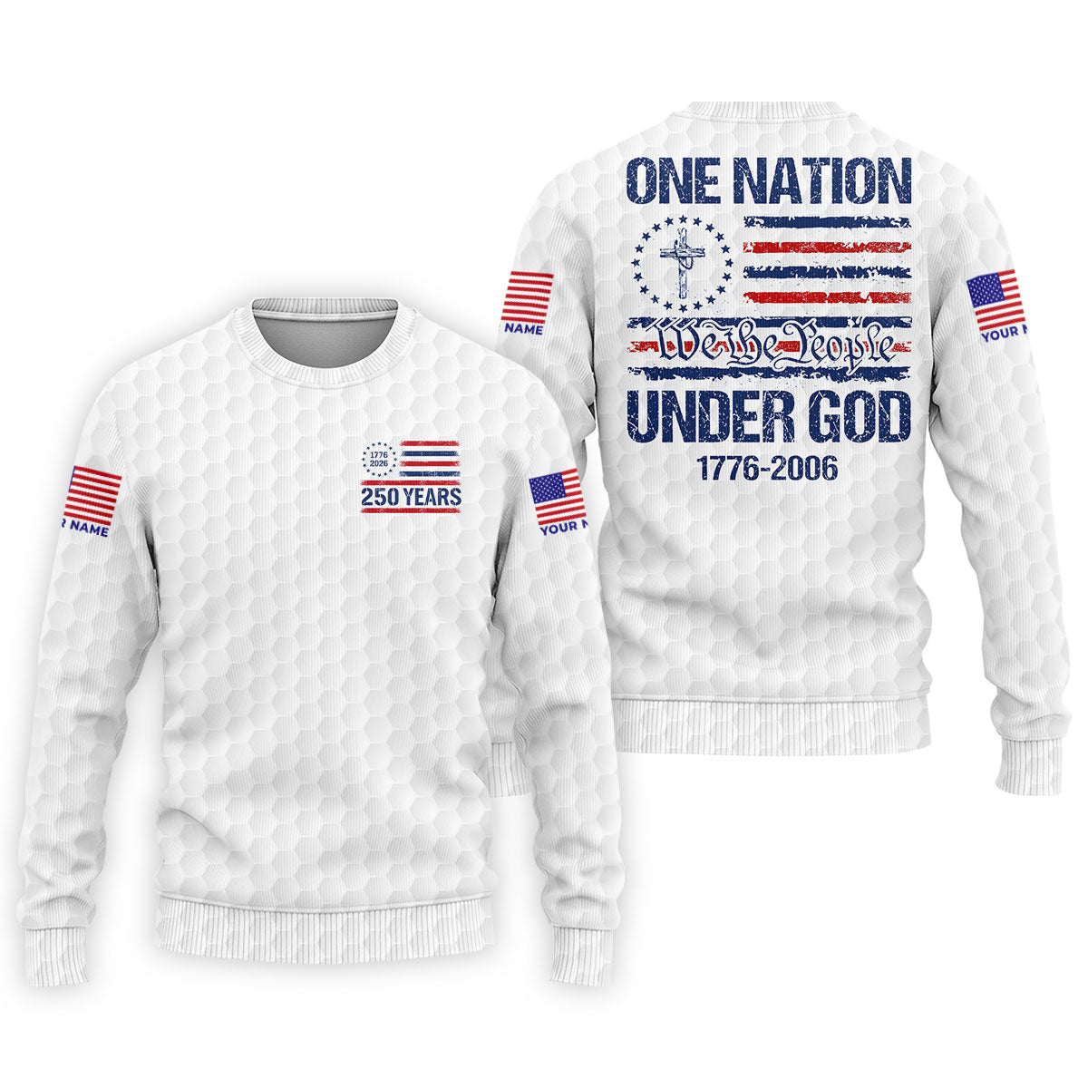 One Nation Under God We The People White Golf Shirt, 250 Years 4th Of July Golf Shirts For Men