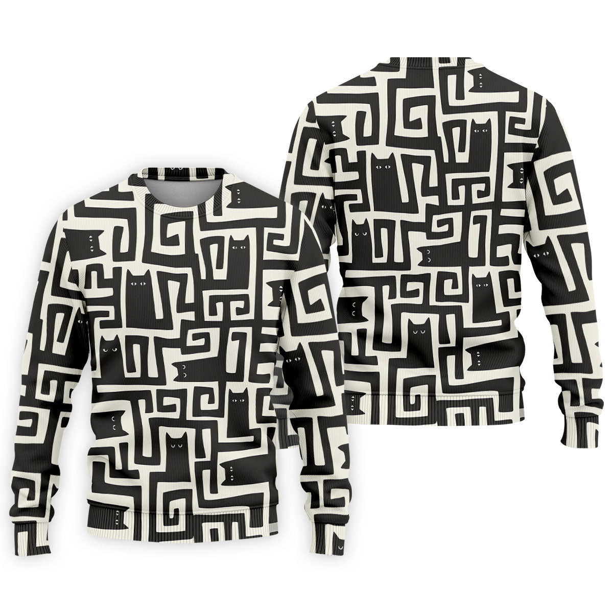 Minimalist Black Cat Maze Pattern Golf Polo Shirt, Men's Golf Shirt, Printed Golf Shirts