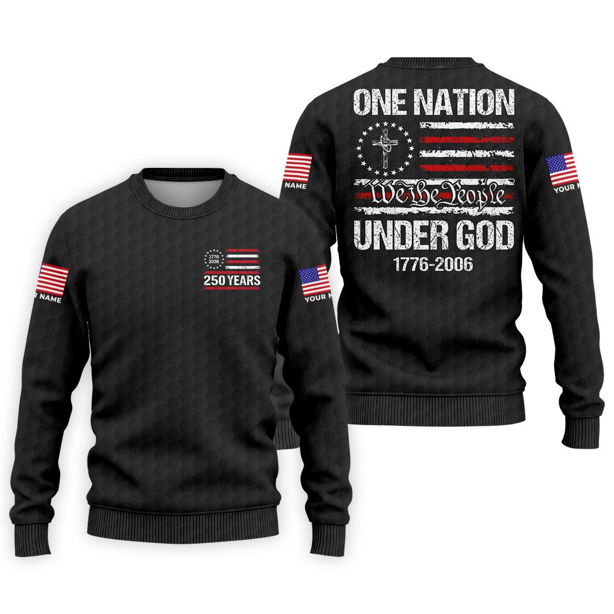 One Nation Under God We The People Black Golf Shirt, 250 Years 4th Of July Golf Shirts For Men