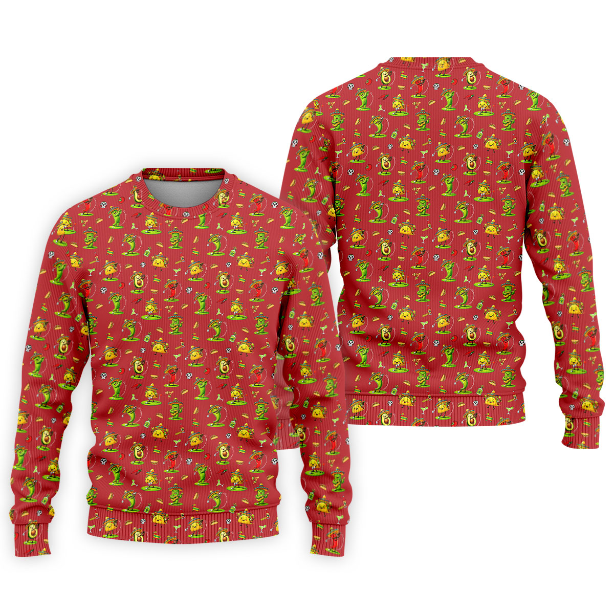 Mexican Cartoon Food Characters Cinco De Mayo Celebration Fiesta Themed Red Golf Shirts For Men