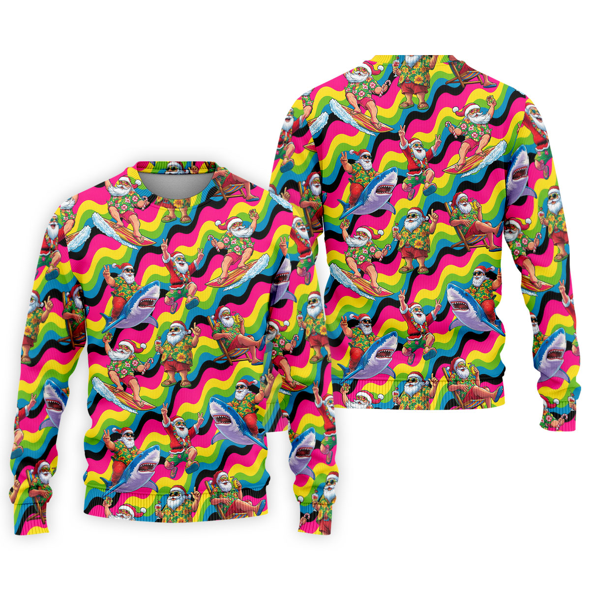 Funny Surfing Santa Riding Shark Hawaiian Golf Shirt, Christmas Golf Shirt, Golf Polo Shirts For Men