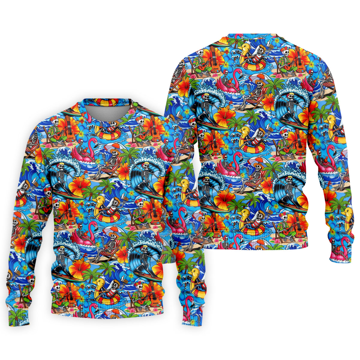 Blue Tropical Skeleton Surfer Pattern Golf Polo Shirt, Men's Golf Shirt, Golf Polo Shirts For Men