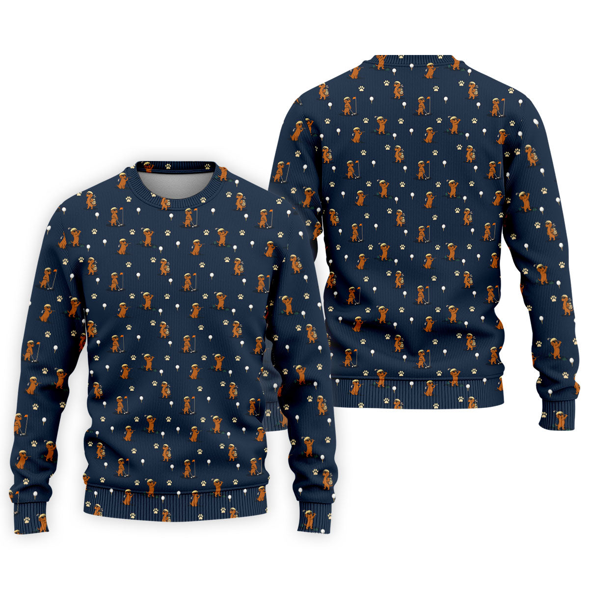 Cartoon Dachshund Golfer Pattern Golf Polo Shirt, Men's Golf Shirt, Golf Apparel For Men