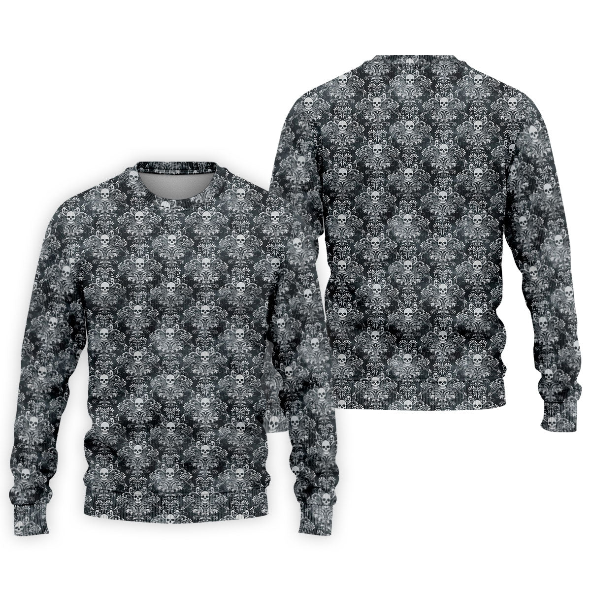 Skull Damask Charcoal Grey Gothic Floral Golf Tops For Men, Polo Shirts For Men, Golf Shirts For Men