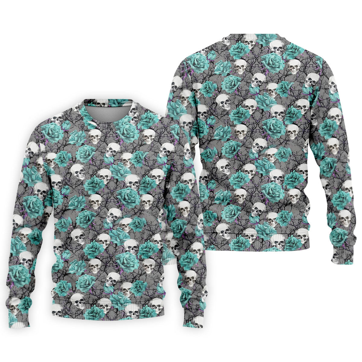 Teal Rose Skull Gothic Pattern Golf Polo Shirt, Mens Golf Shirts, Hawaiian Golf Shirt