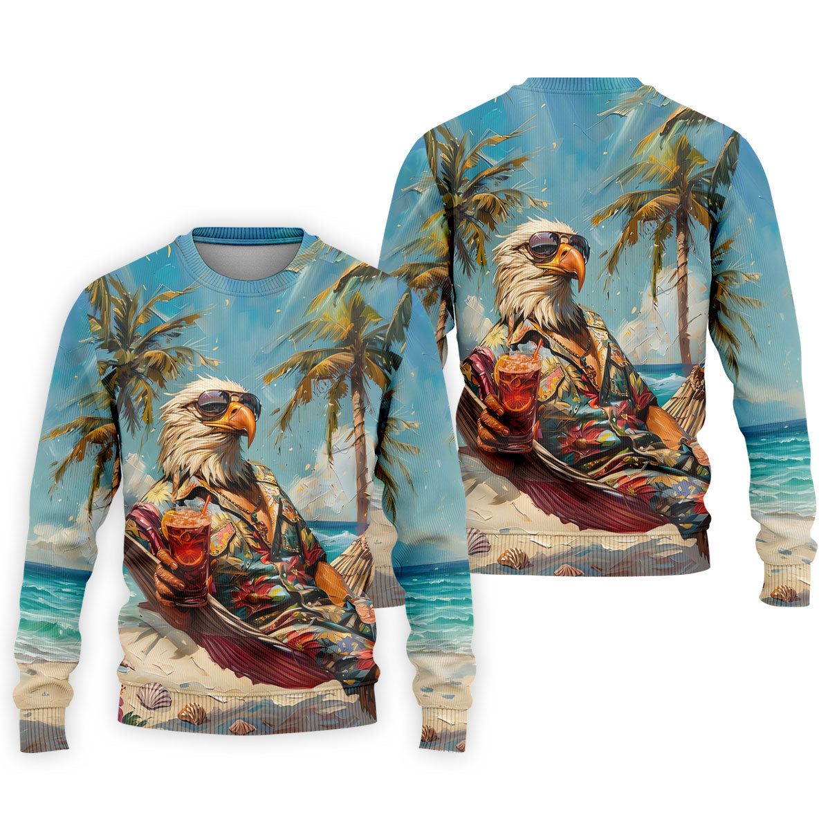 Cool Bald Eagle Tropical Vacation Hawaiian Golf Shirt, Vibrant Color Golf Shirts For Men