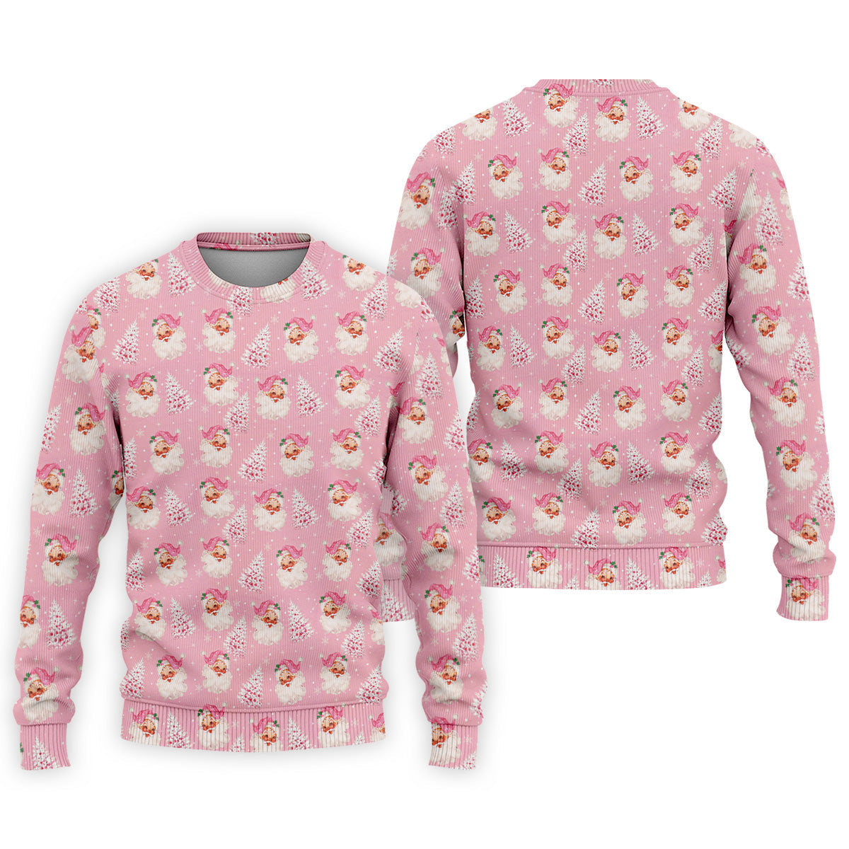 Pink Xmas Tree Santa Claus Pattern Christmas Golf Shirt, Polo Shirts For Men, Golf Gift For Men