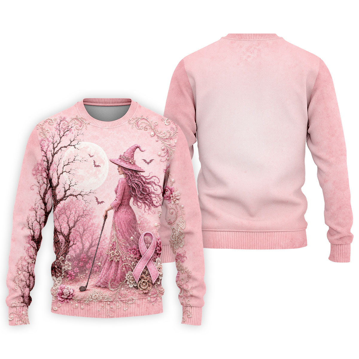 Breast Cancer Awareness Pink Witch Moon Mens Golf Polo, Polo Shirts For Men