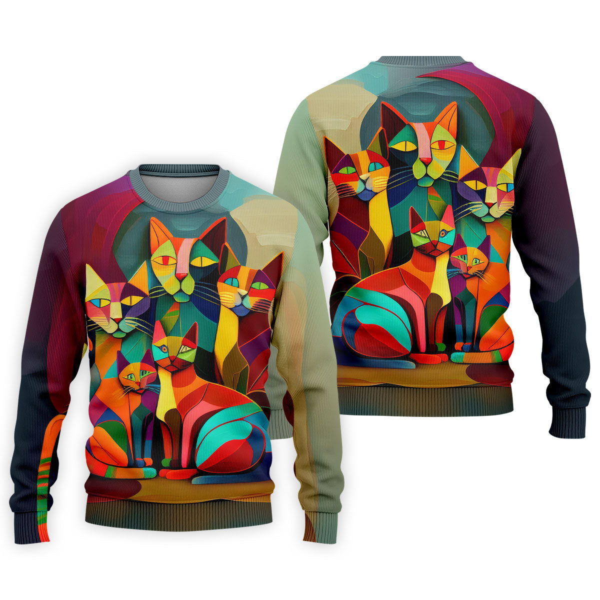Abstract Colorful Cat Halloween Golf Polo Shirt, Men's Golf Shirt, Hawaiian Golf Shirt