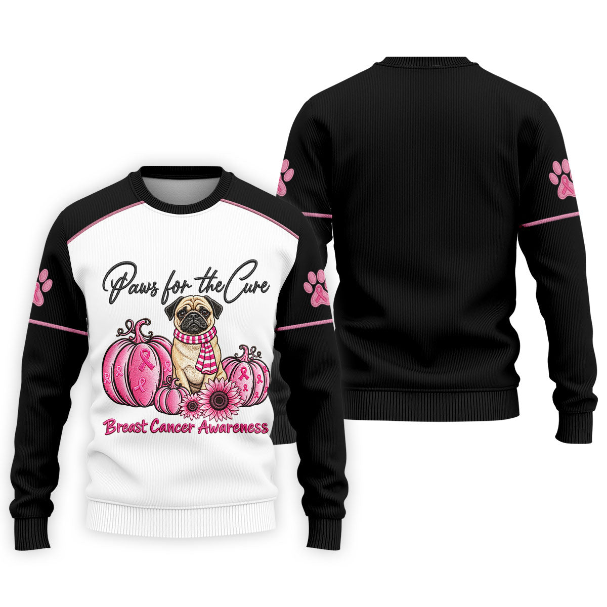 Paws For The Cure Pug Breast Cancer Polo Shirt, Golf Shirts For Men, Mens Golf Apparel