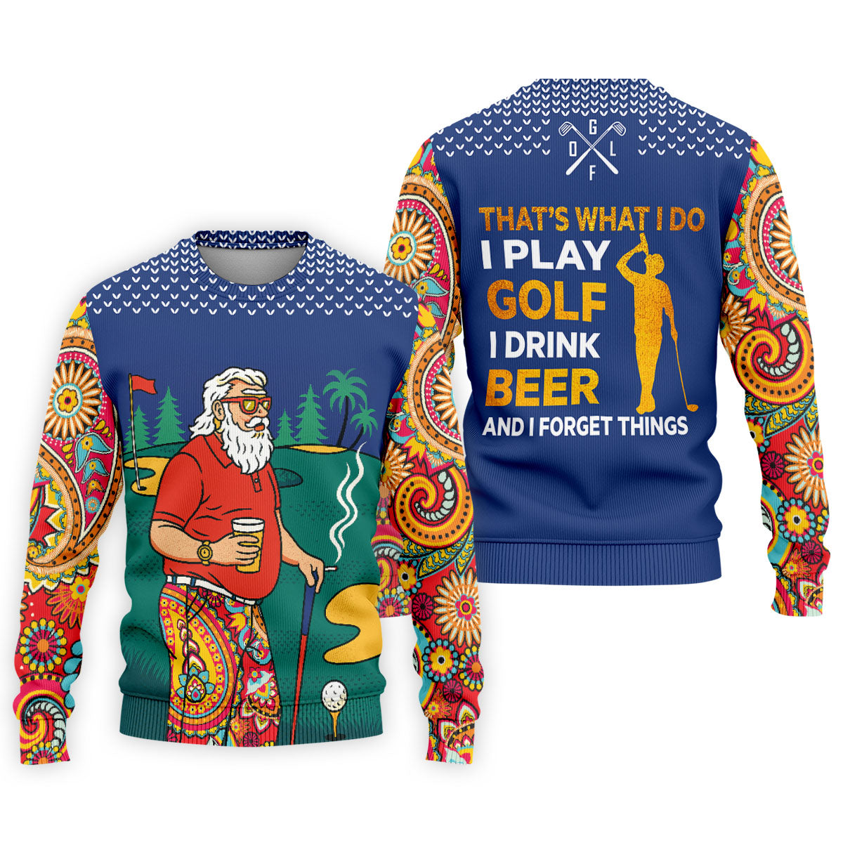 Vintage Bearded Golfer With Paisley Pants Golf Polo Shirt, Hawaiian Golf Shirt, Mens Golf Polo