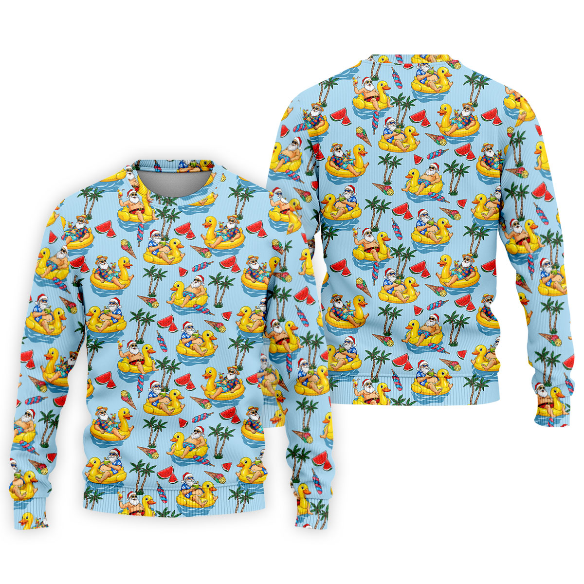Men's Santa Duck Pool Float Hawaiian Golf Shirt, Christmas Golf Shirt, Golf Apparel For Men