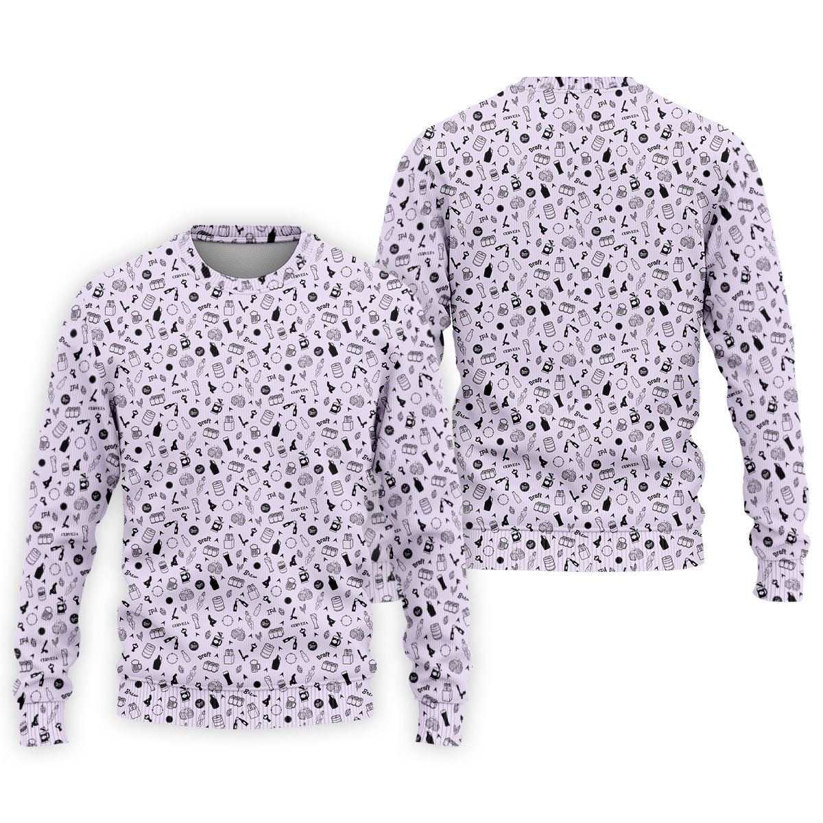 Light Purple Beer Brewing Icons Pattern Polo Shirt, Golf Apparel For Men, Printed Golf Shirts