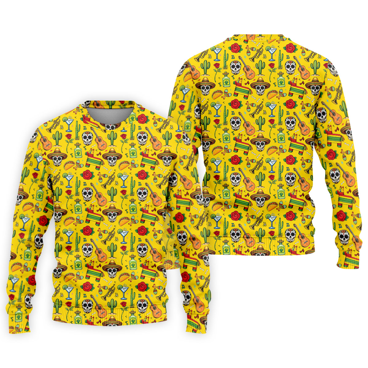 Decorated Skulls Party Items Cinco De Mayo Celebration Fiesta Themed Yellow Golf Shirts For Men