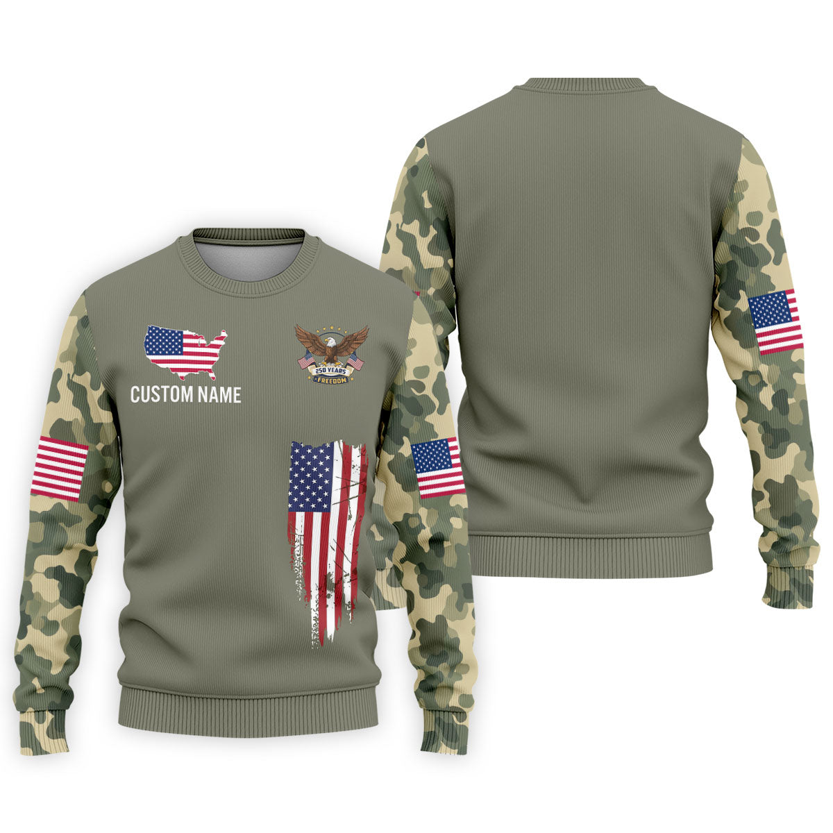 250 Years Freedom Eagle American Flag Camo Golf Shirt, Patriotic 4th Of July Golf Shirts For Men