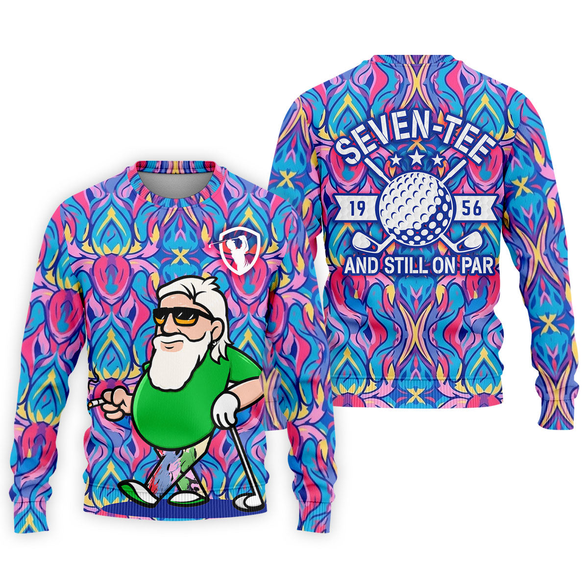Colorful Psychedelic Santa Golfer Print Men's Golf Shirt, Mens Golf Apparel, Hawaiian Golf Shirt