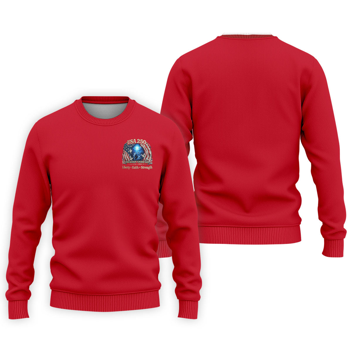 One Nation Under God Faith Cross USA 250 Logo Red Golf Shirt, 4th Of July Golf Shirts For Men