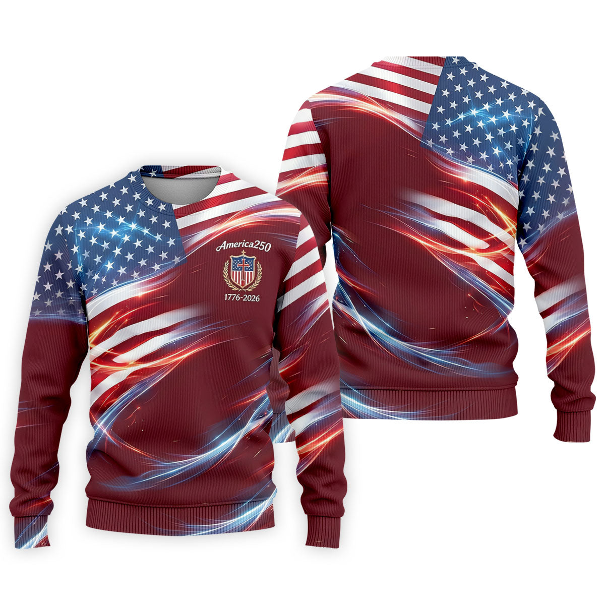 America 250 Light Effect American Flag Golf Shirt, Patriotic 4th Of July Golf Shirts For Men