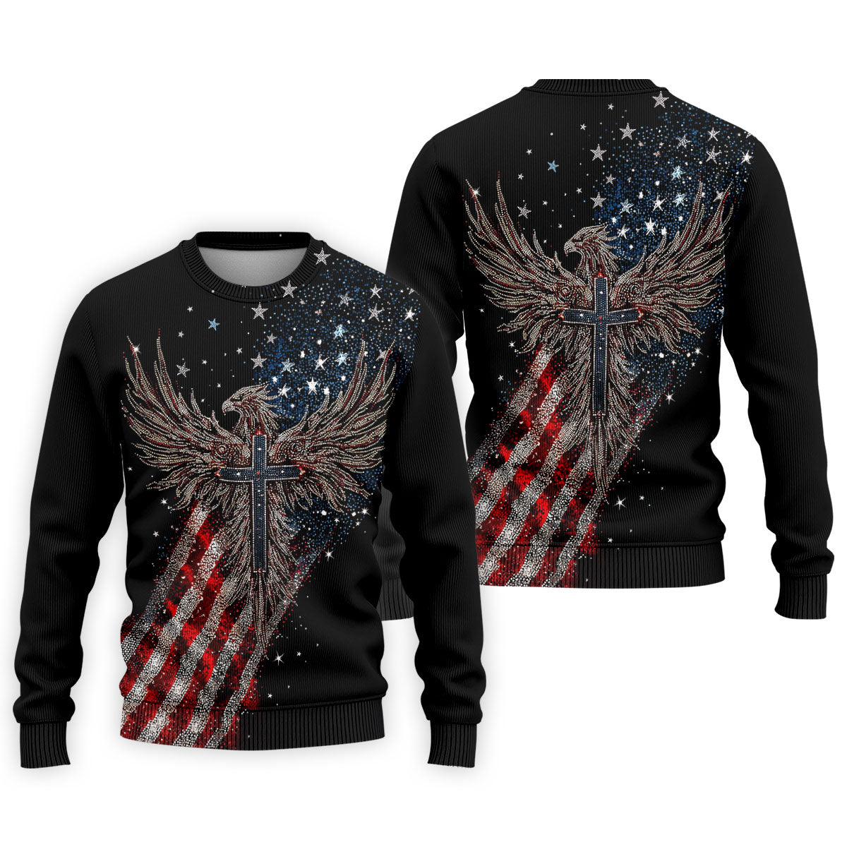 Faith Cross Patriotic Eagle Rhinestones Pattern 4th Of July Golf Shirt, 250 Years Golf Shirts For Men