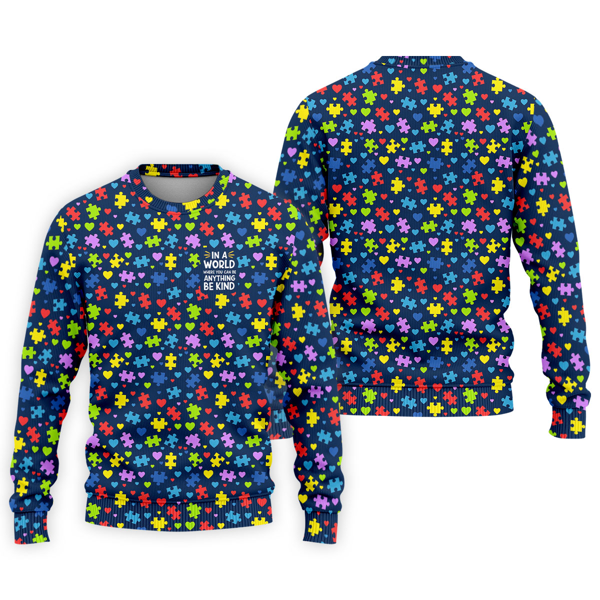 In A World Where You Can Be Anything Be Kind Autism Awareness Puzzle Pattern Navy Golf Shirt, Polo Shirts For Men