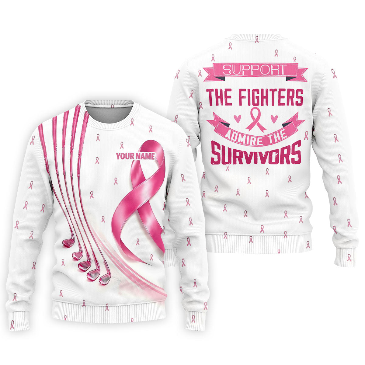 Support The Fighters Custom Pink Ribbon Golf Shirt, Polo Shirts For Men, Mens Golf Shirts
