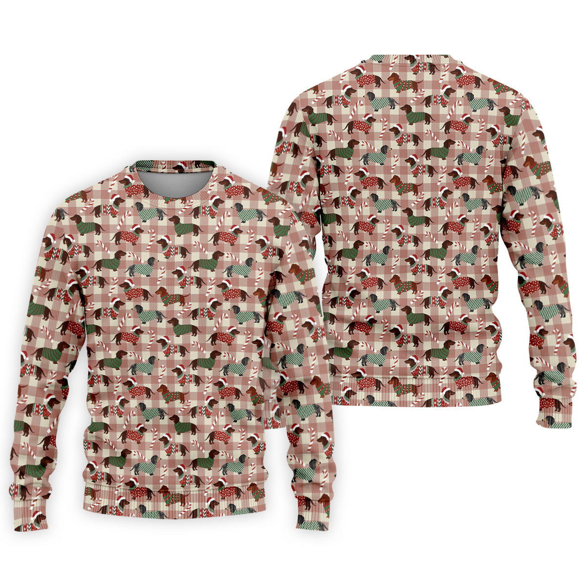 Christmas Dachshund Pink Checkered Golf Tops For Men, Christmas Golf Shirt, Polo Shirts For Men