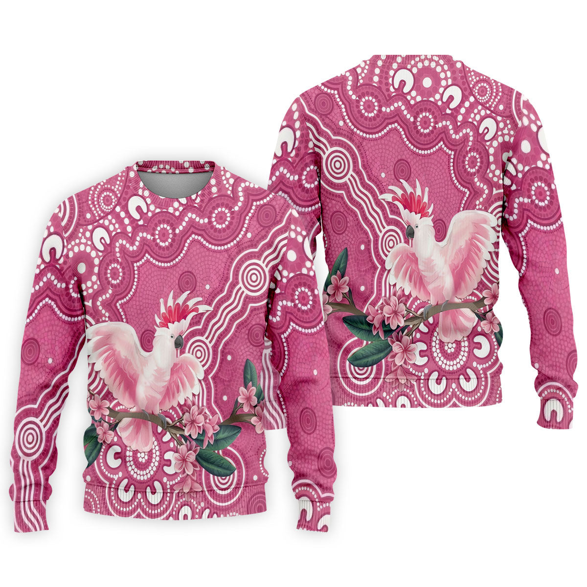 Pink Cockatoo Floral Aboriginal Art Polo Shirt, Hawaiian Golf Shirt, Mens Golf Shirts
