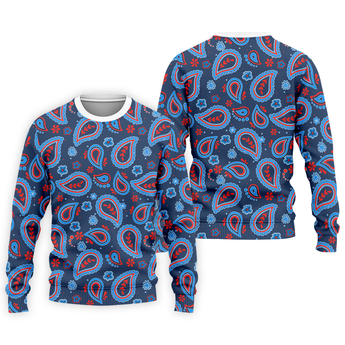 Blue Red Paisley Pattern Golf Polo Shirt, Golf Shirts For Men, Hawaiian Golf Shirt