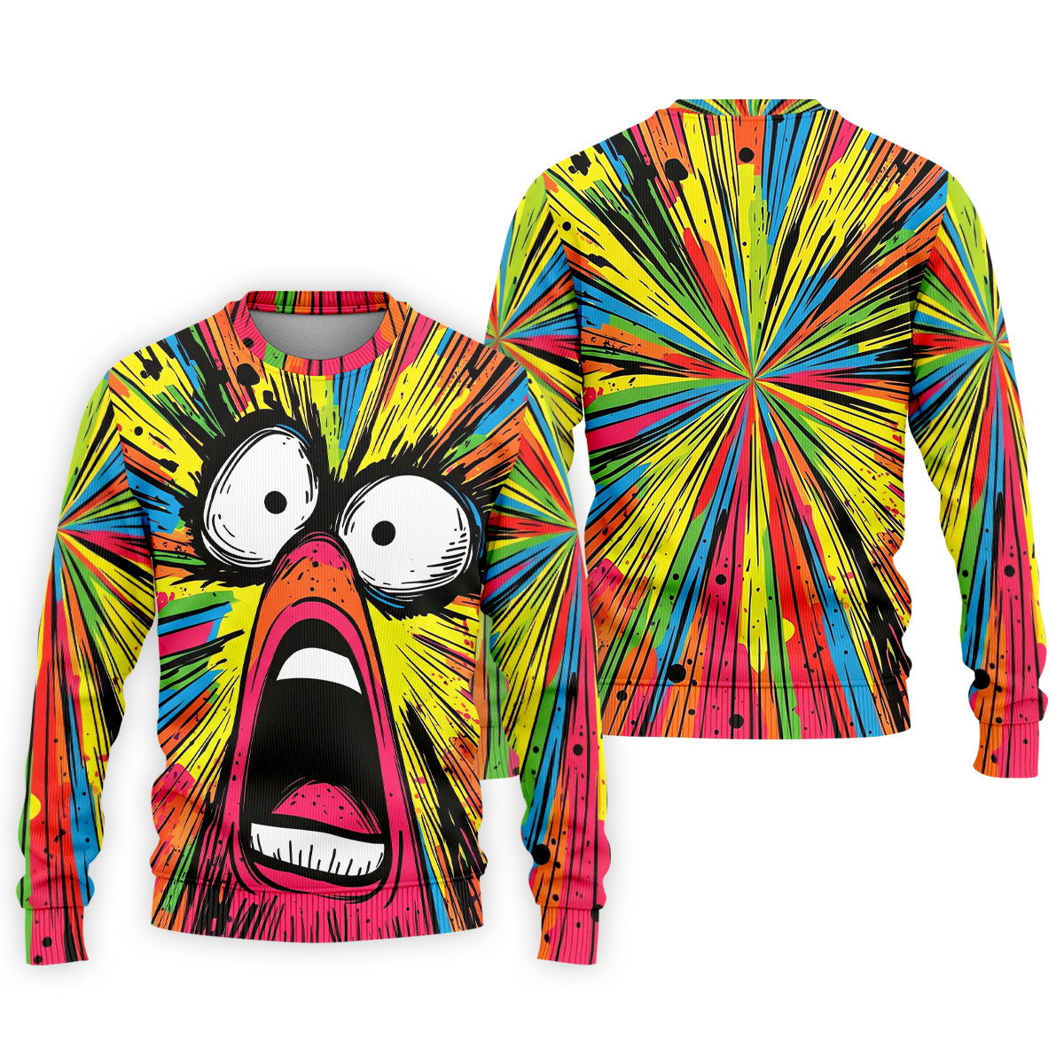 Screaming Face Colorful Retro Hawaiian Golf Shirt, Men's Funny Golf Shirts