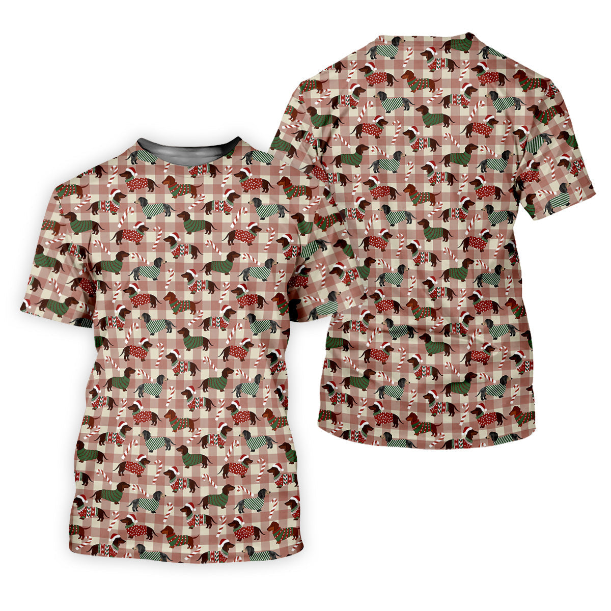 Christmas Dachshund Pink Checkered Golf Tops For Men, Christmas Golf Shirt, Polo Shirts For Men