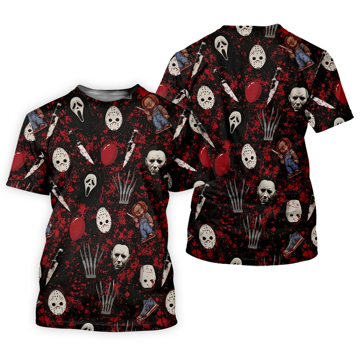 Halloween Horror Character Mask Pattern Hawaiian Golf Shirt, Men's Golf Shirt, Mens Golf Polo