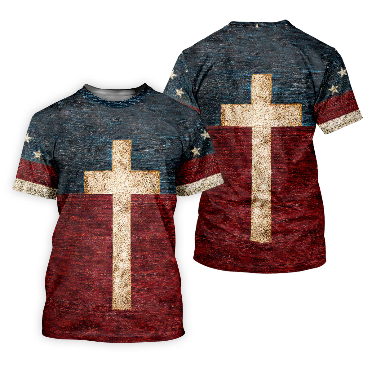 American Flag USA Faith Christian Cross Golf Shirt, Patriotic 4th Of July Golf Shirts For Men