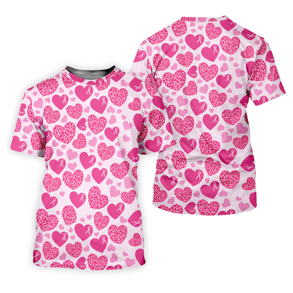 Pink Ribbon Heart Pattern Breast Cancer Polo Shirt, Women’s Golf Polo, Ladies Golf Shirts