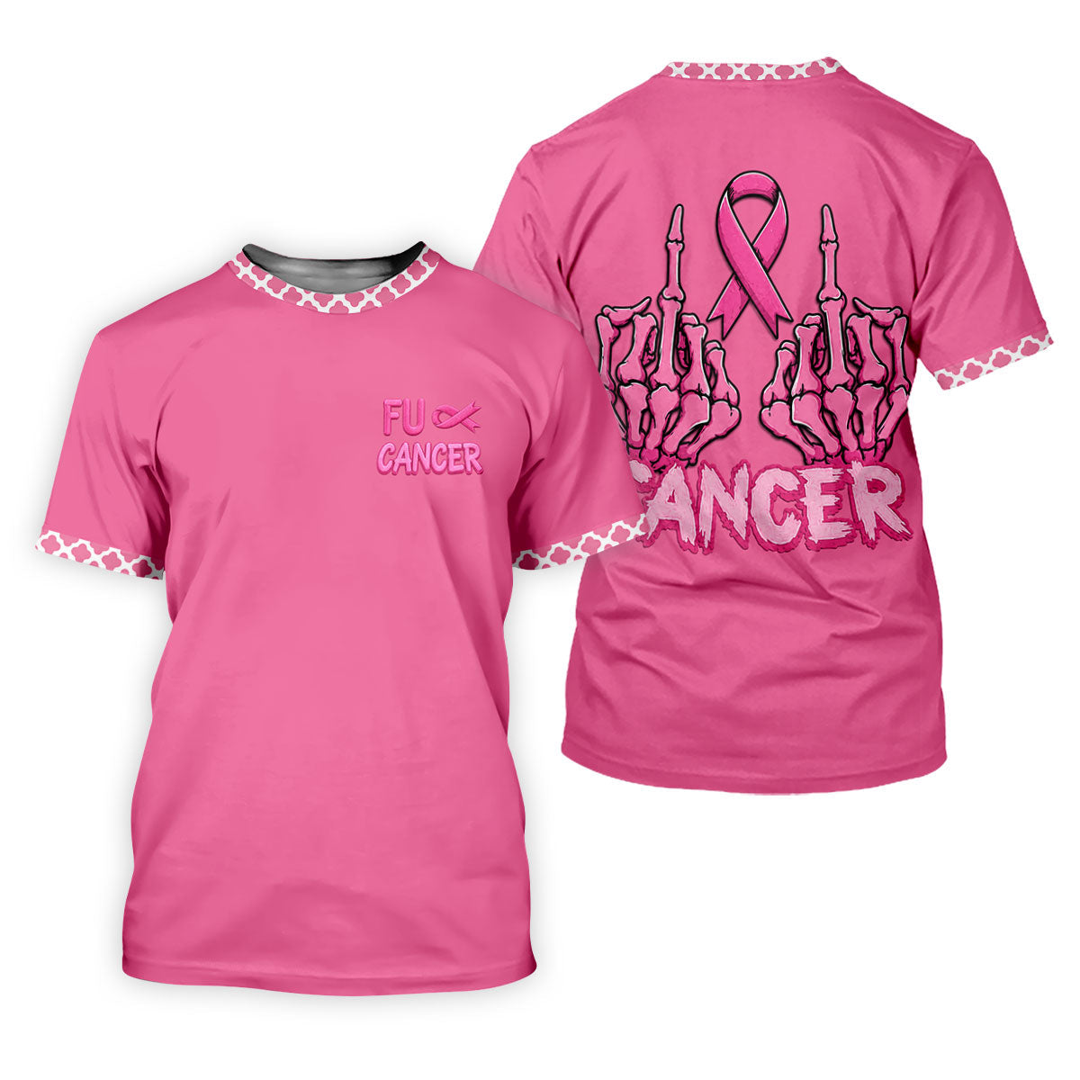 Pink F Cancer Skeleton Middle Finger Breast Cancer Polo Shirt, Men's Golf Shirt, Printed Golf Shirts