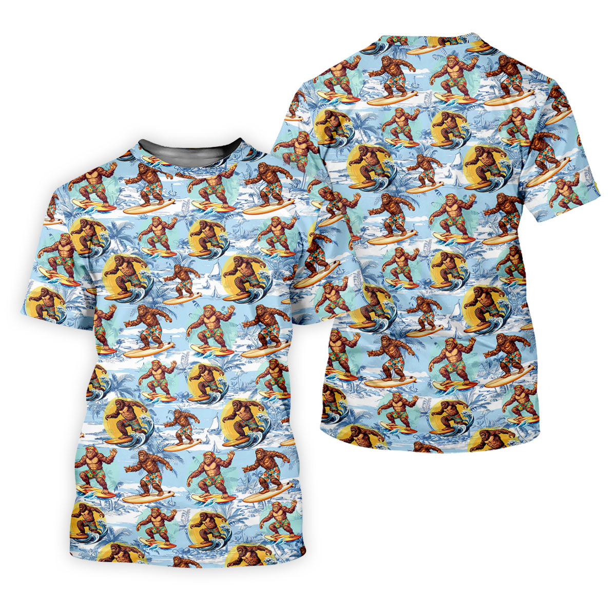 Surfing Bigfoot Hawaiian Golf Shirt, Mens Golf Shirts, Golf Apparel For Men