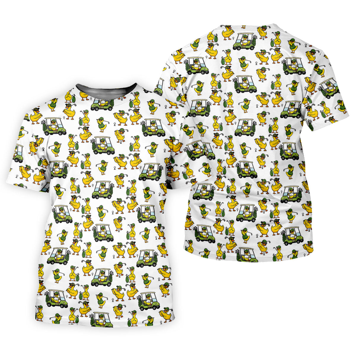 Funny Golfing Duck And Golf Cart Pattern Polo Shirt, Mens Golf Polo, Golf Shirts For Men
