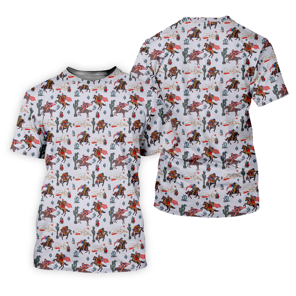 Patriotic Cowboy Horse Pattern Golf Polo Shirt, Men's Golf Polo, Hawaiian Golf Shirt