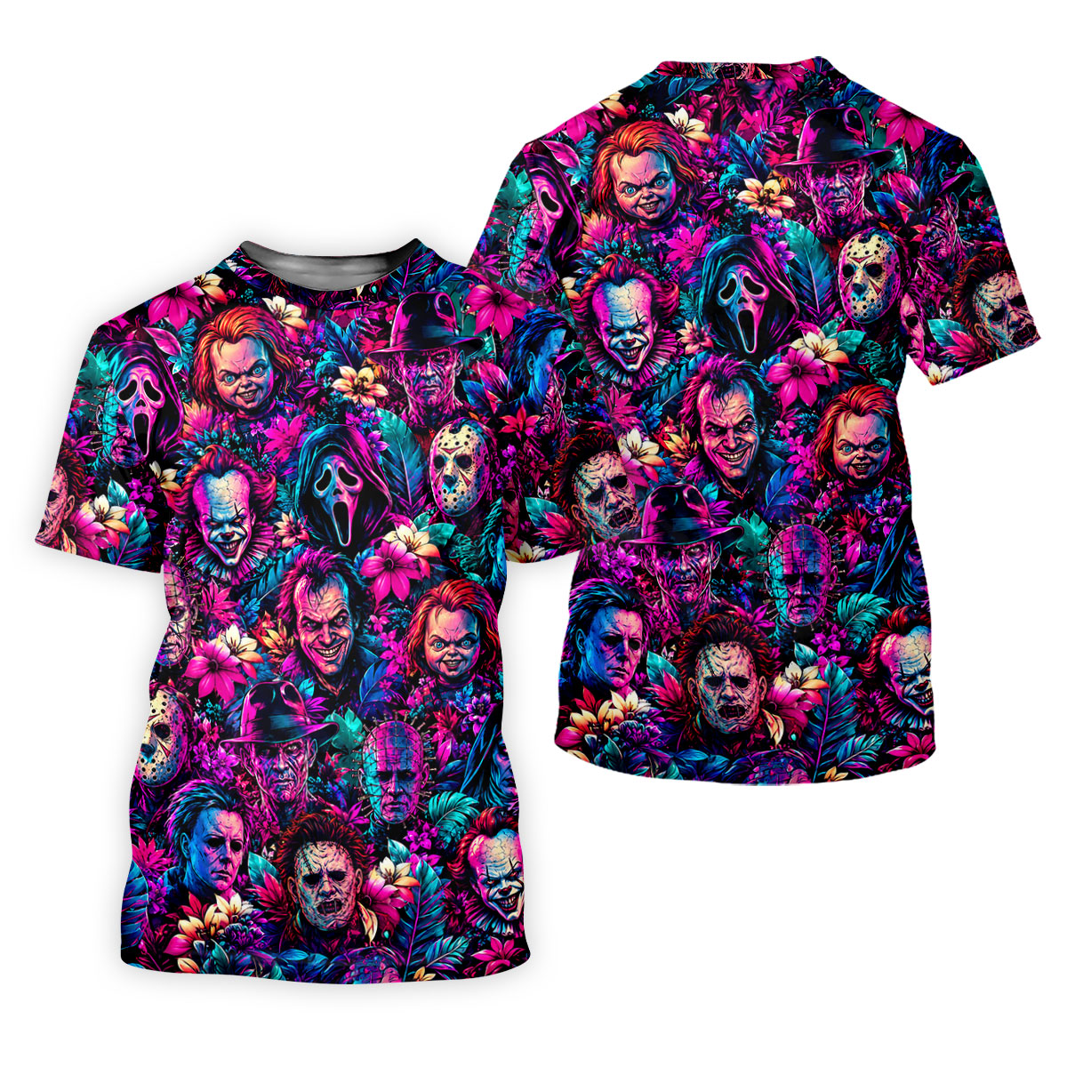 Neon Floral Horror Character Halloween Golf Shirt, Golf Shirts For Women, Women's Golf Apparel