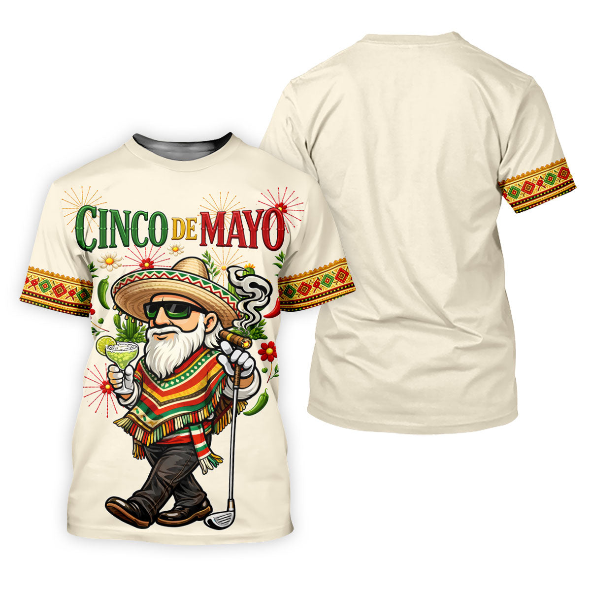 Margarita Man Cinco De Mayo Celebration Beige Golf Shirt, Fiesta Theme Golf Shirts For Men