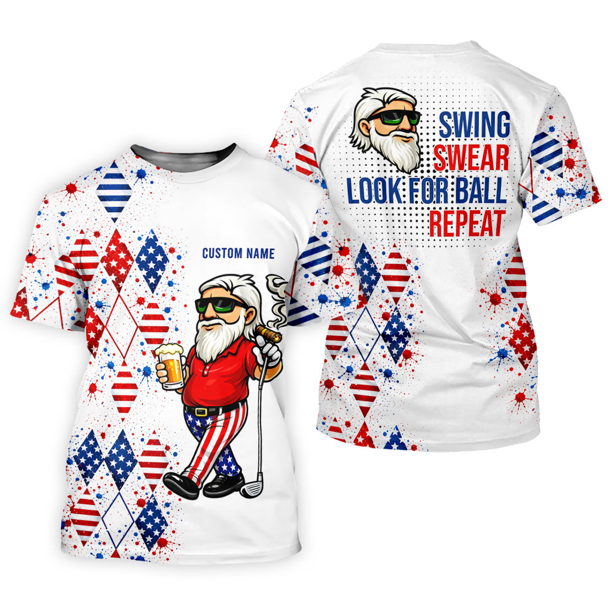 Patriotic Man Golf And Beer Argyle Pattern 4th Of July Golf Shirt, 250 Years Golf Shirts For Men