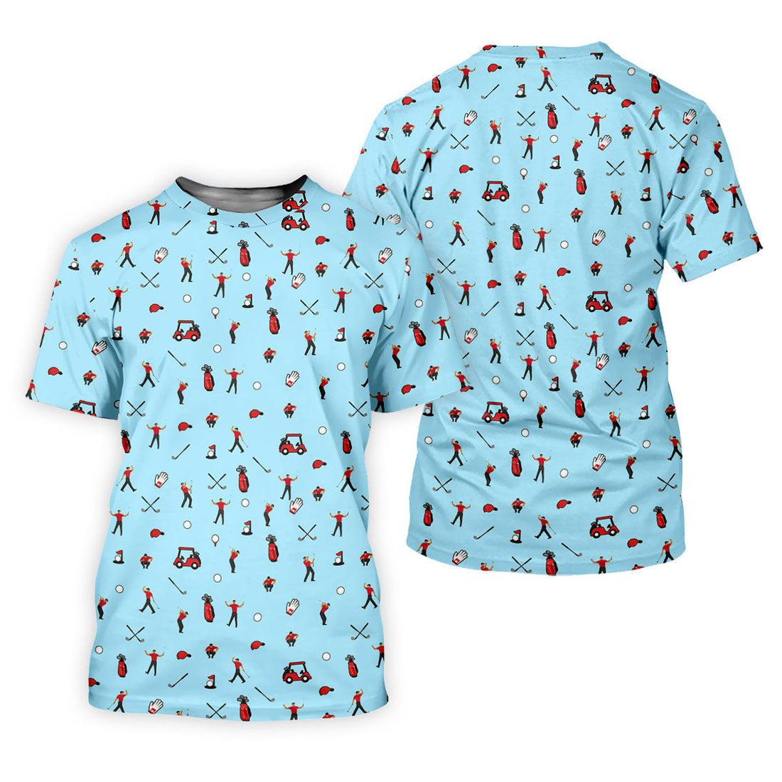 Blue Golf Player Pattern Polo Shirt, Golf Polo Shirts For Men, Printed Golf Shirts