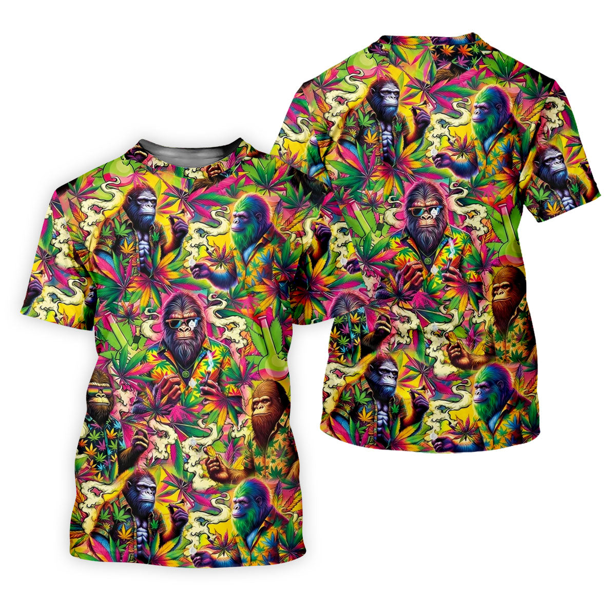 Psychedelic Bigfoot Cannabis Leaf Hawaiian Polo Shirt, Mens Golf Shirts, Golf Apparel For Men