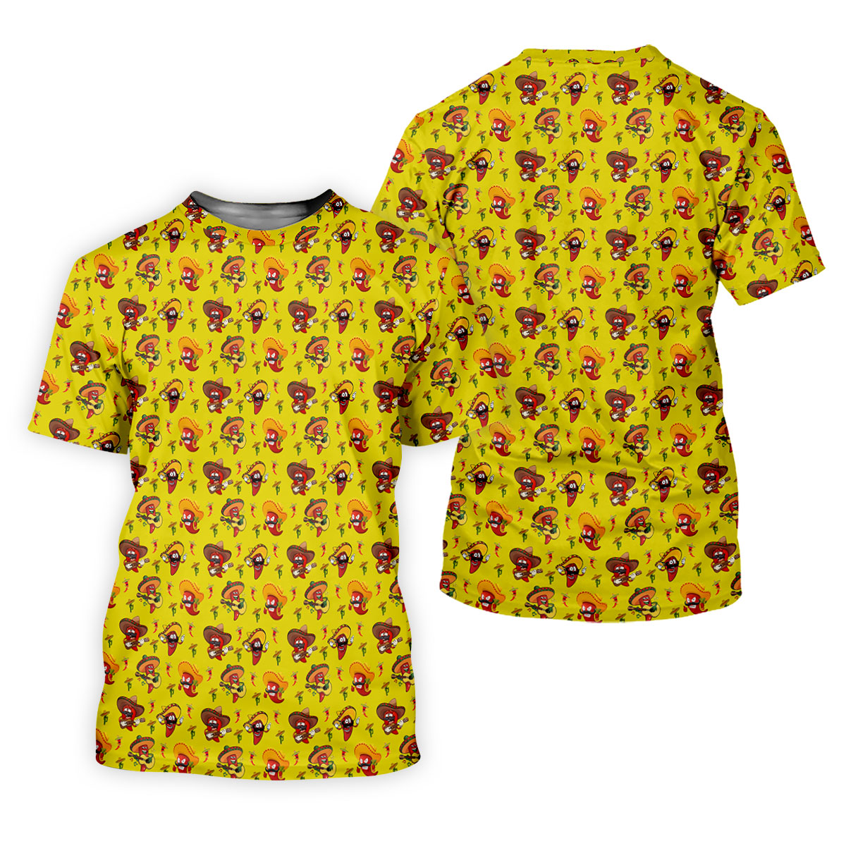 Cartoon Chili Pepper Mexican Sombrero Cinco De Mayo Celebration Fiesta Themed Golf Shirts For Men