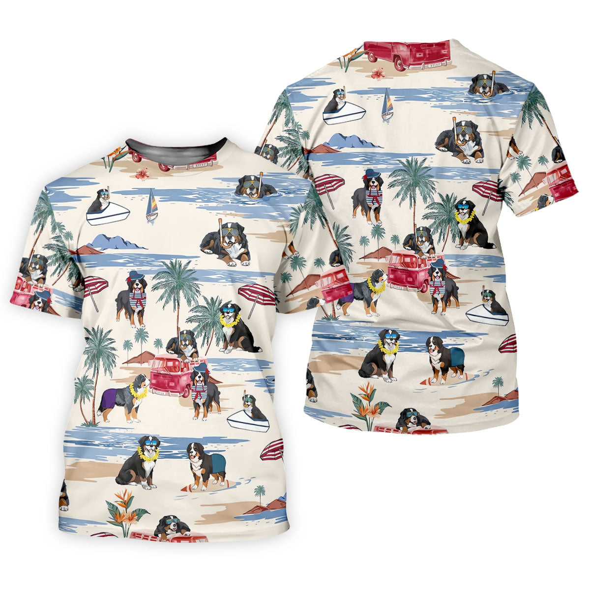 Tropical Bernese Mountain Dog Beach Hawaiian Golf Polo Shirt, Printed Golf Shirts, Golf Apparel For Men