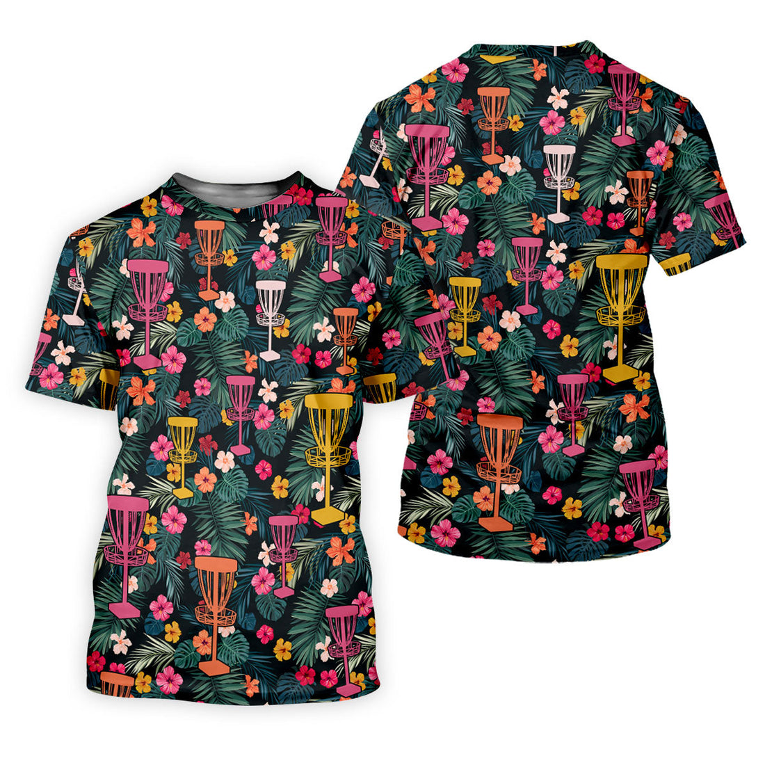 Dark Tropical Disc Golf Basket Polo Shirt, Printed Golf Shirts, Golf Apparel For Men