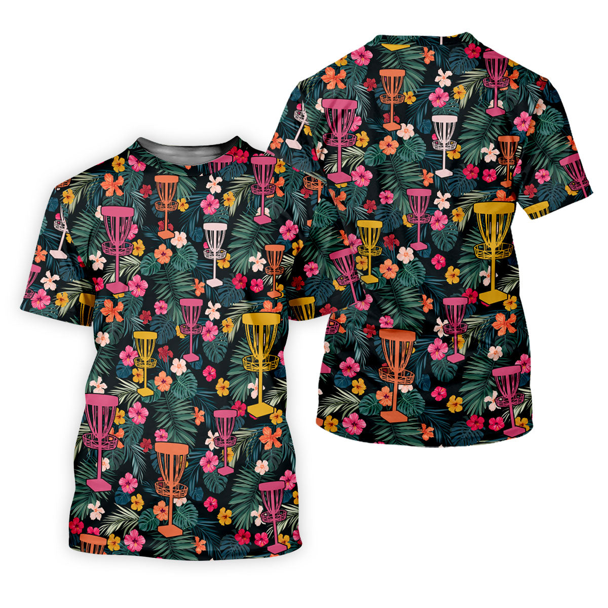 Dark Tropical Disc Golf Basket Polo Shirt, Printed Golf Shirts, Golf Apparel For Men