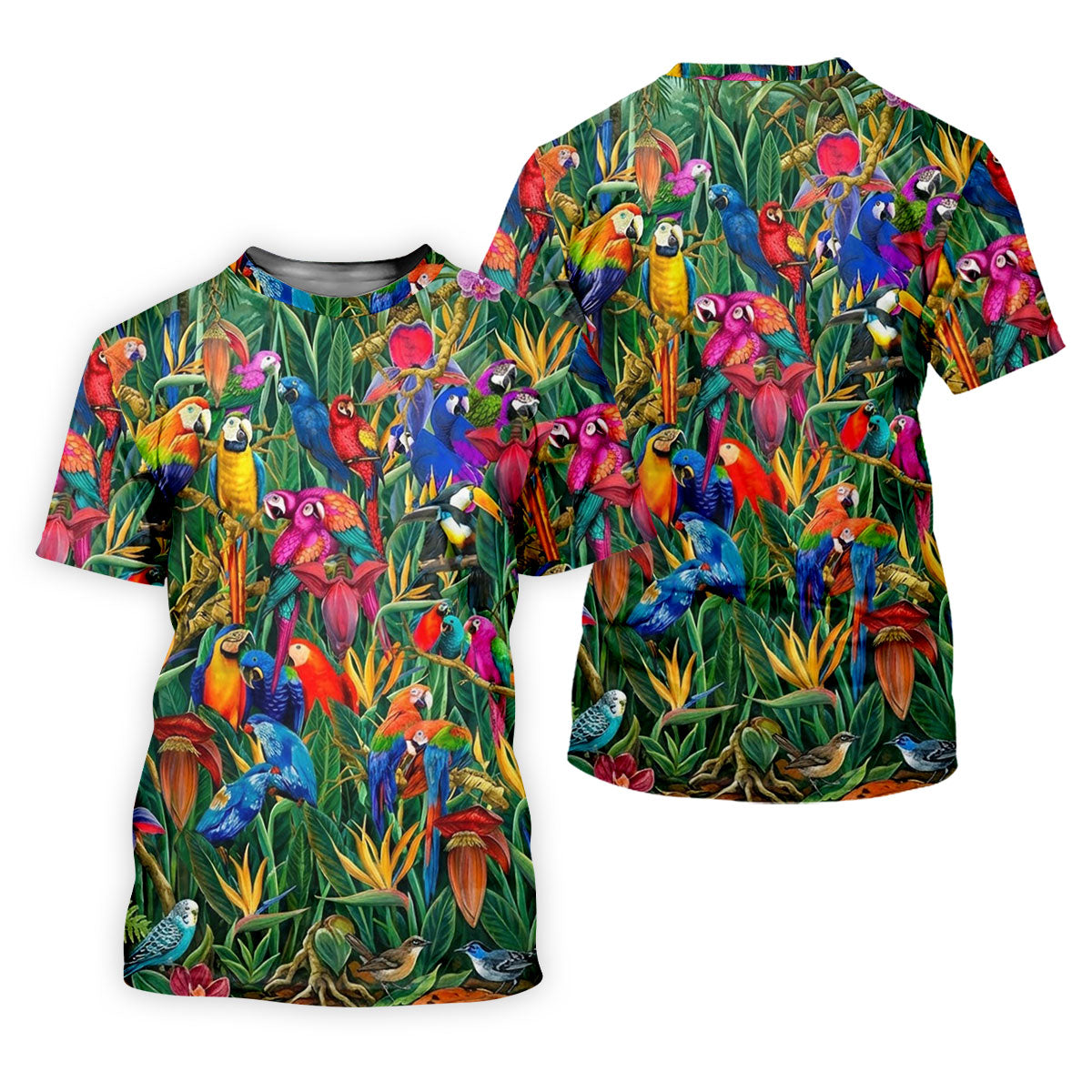 Tropical Colorful Parrots Rainforest Bird Print Golf Polo, Hawaiian Golf Shirt, Women's Golf Apparel